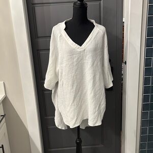 SHEIN White Textured V-Neck Blouse